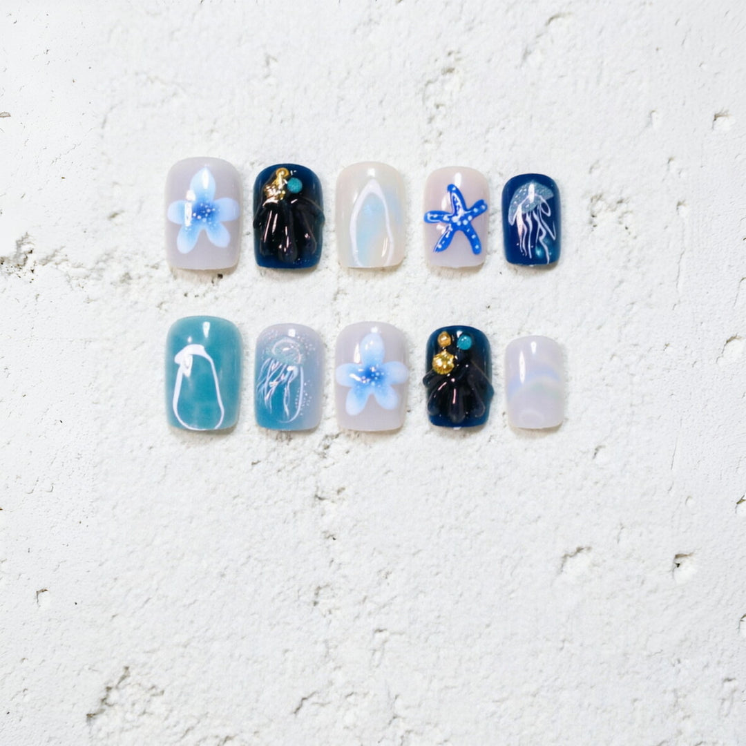Ocean-Inspired Artistic Press-On Nail Design Stornfield