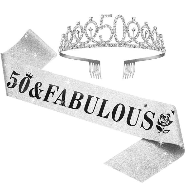 Women's Glittering Birthday Tiara Set with Sash Stornfield