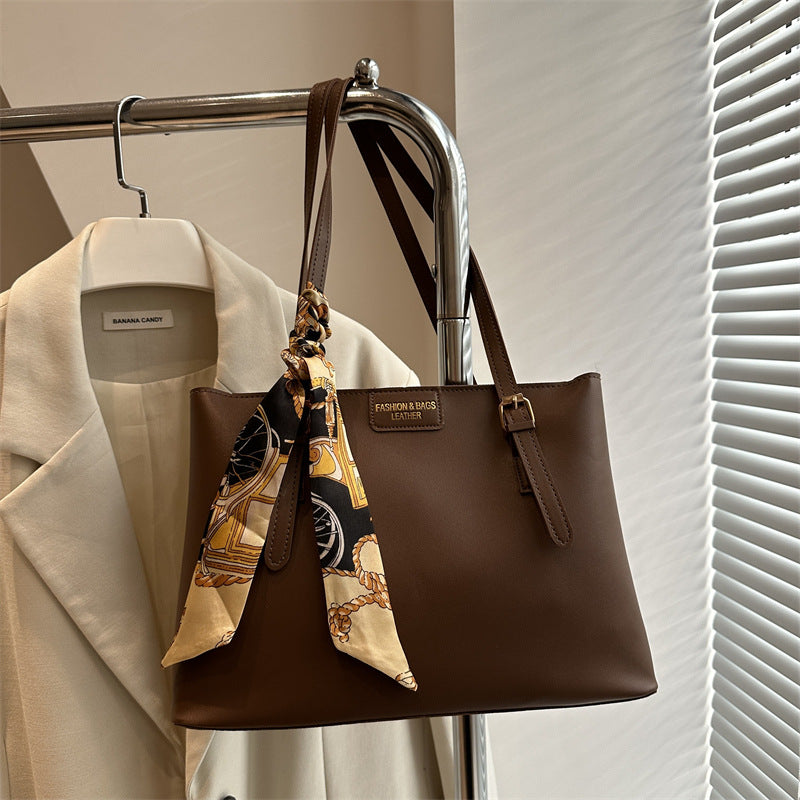 Elegant Faux Leather Tote Bag with Scarf Detail