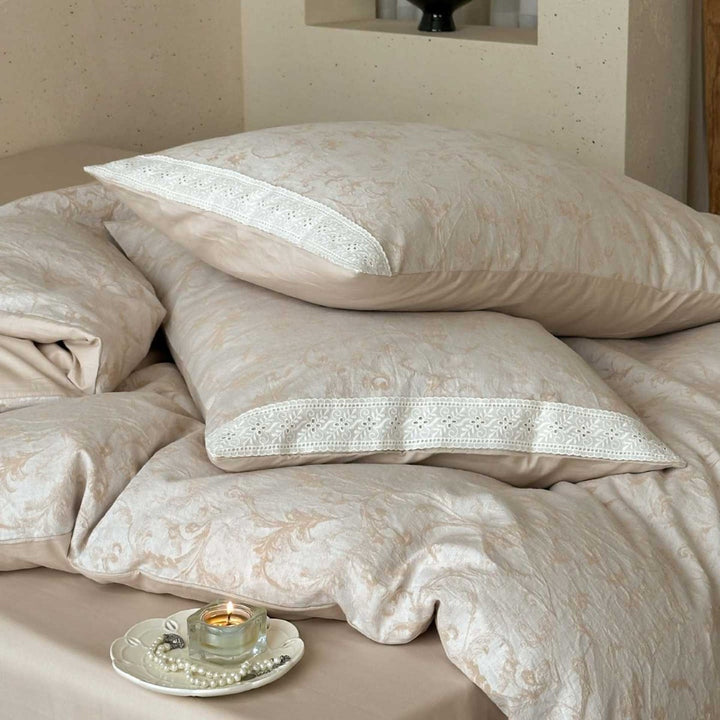 Jacquard Damask Duvet Cover Set with Hidden Closure and Corner Ties