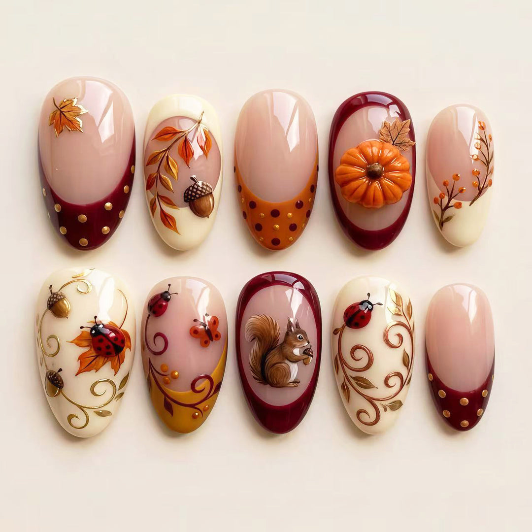 Decorative Autumn-Themed Press-On Nail Art Set