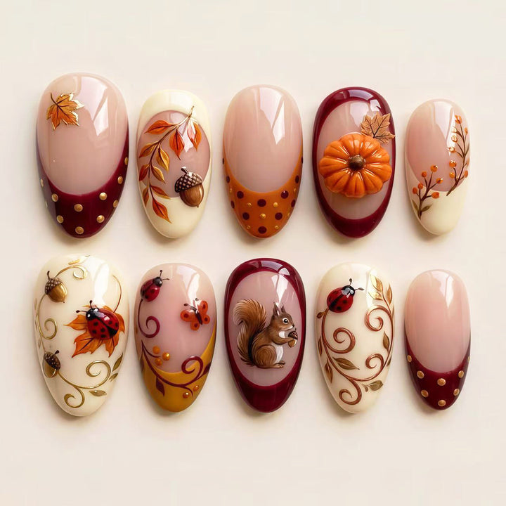 Decorative Autumn-Themed Press-On Nail Art Set