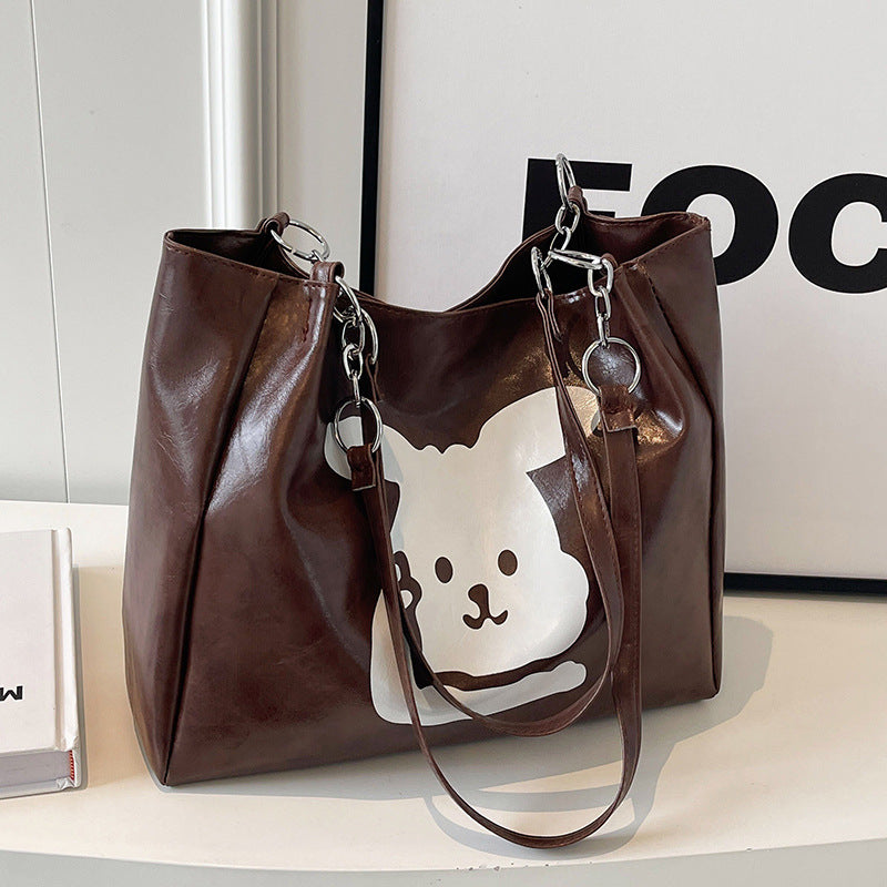 Cute Bear Print Faux Leather Hobo Bag