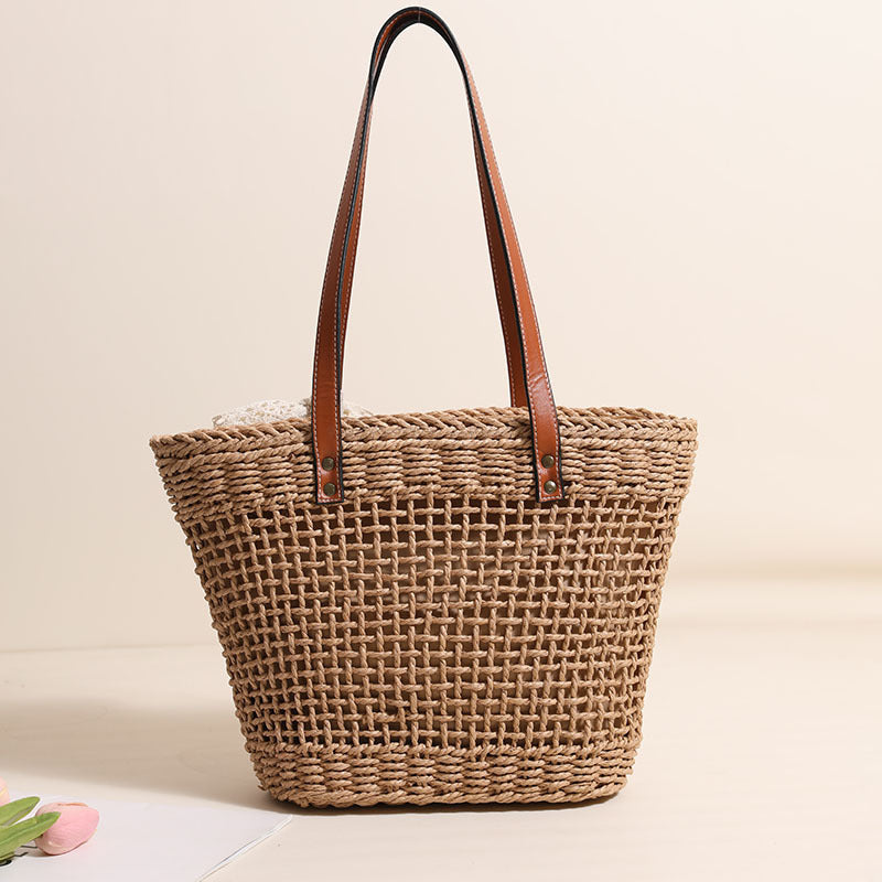 Handmade straw bag with elegant leather accents Stornfield