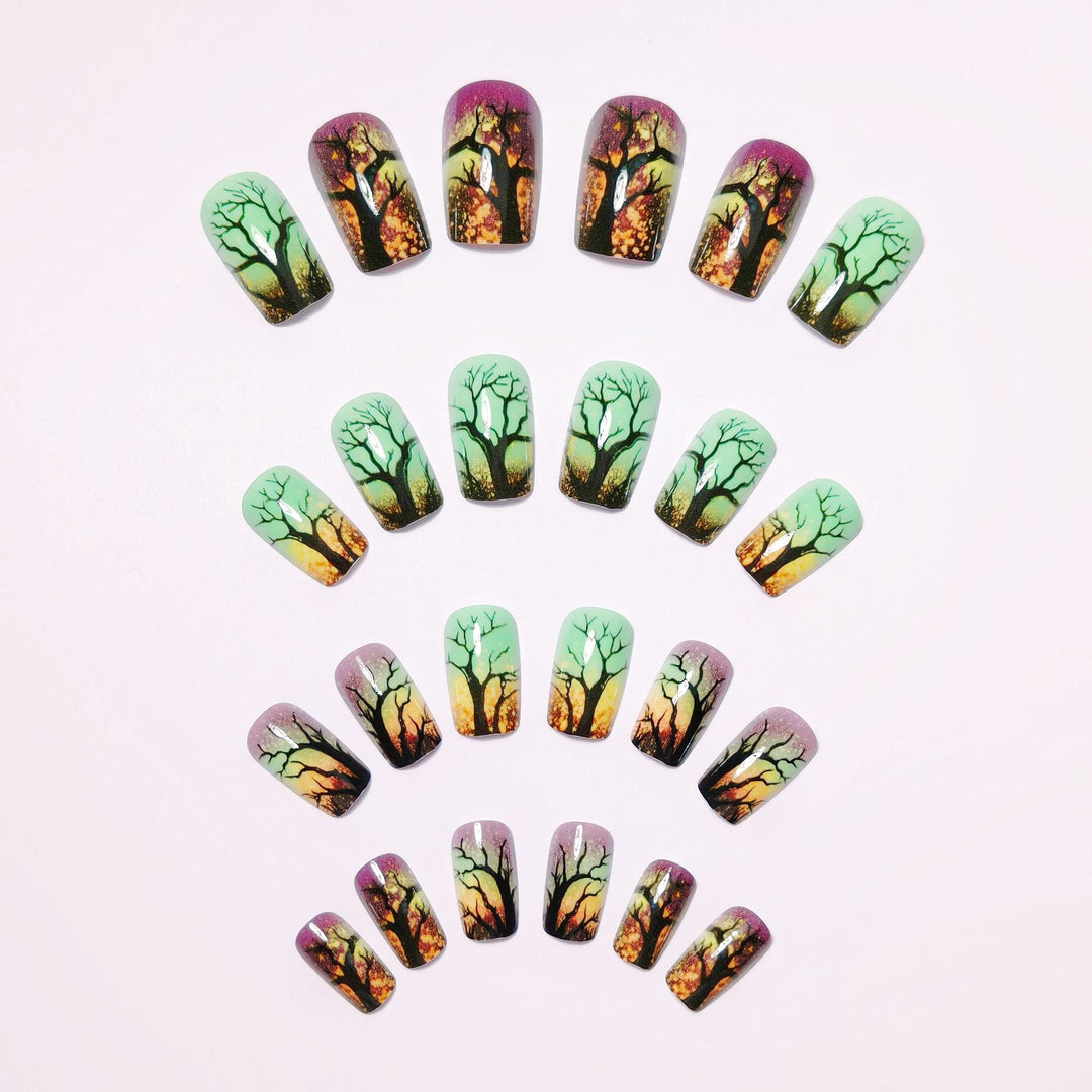 Artificial nails with fascinating tree silhouette design Stornfield