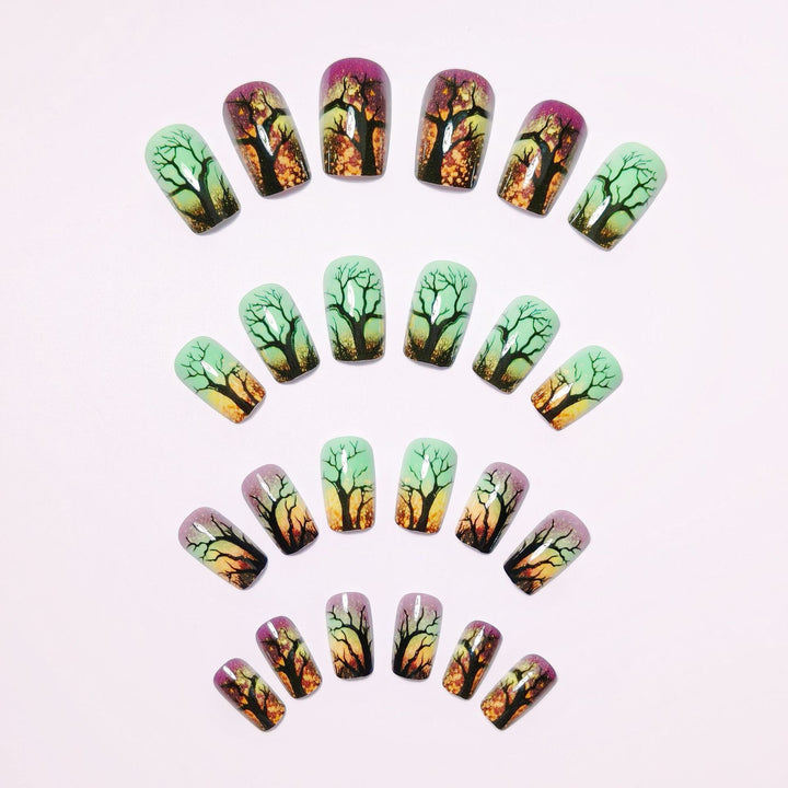Artificial nails with fascinating tree silhouette design Stornfield