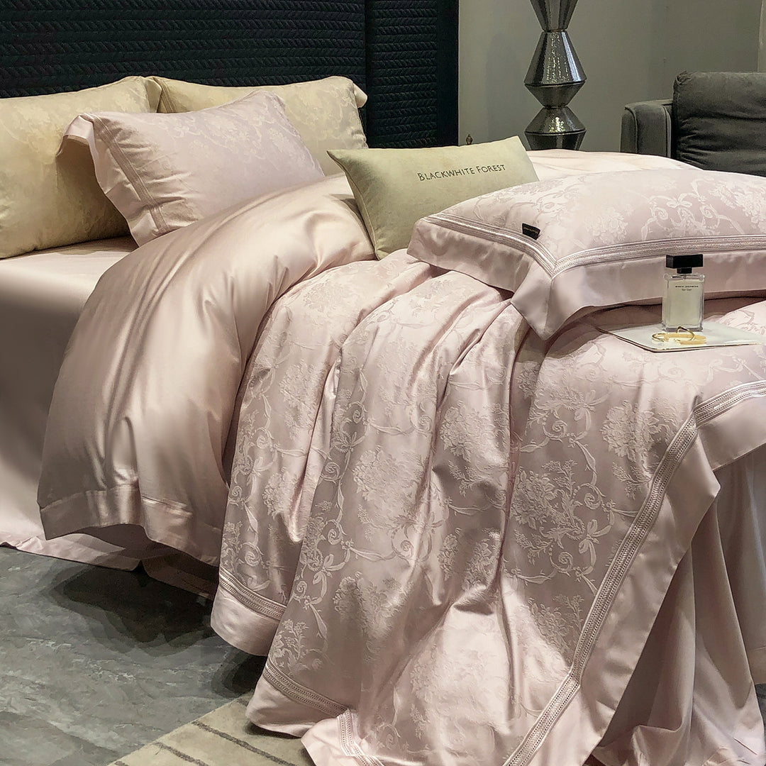 Luxury Textured-Border Egyptian Cotton Duvet Cover Set with Decorative Shams