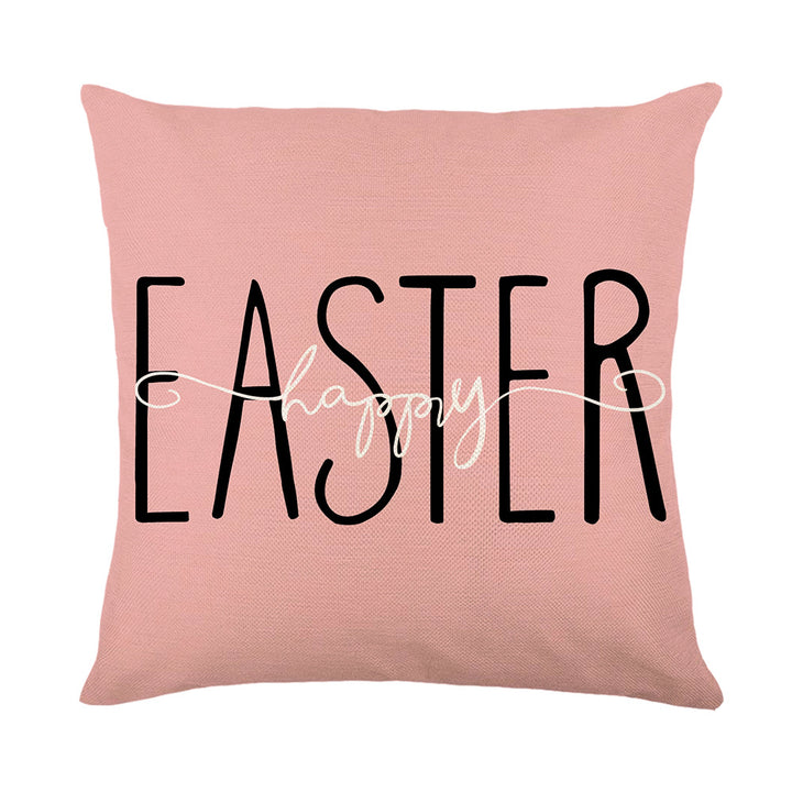 Spring Easter Cotton-Linen Square Decorative Throw Pillow Cover with 'Happy Easter' Script Print