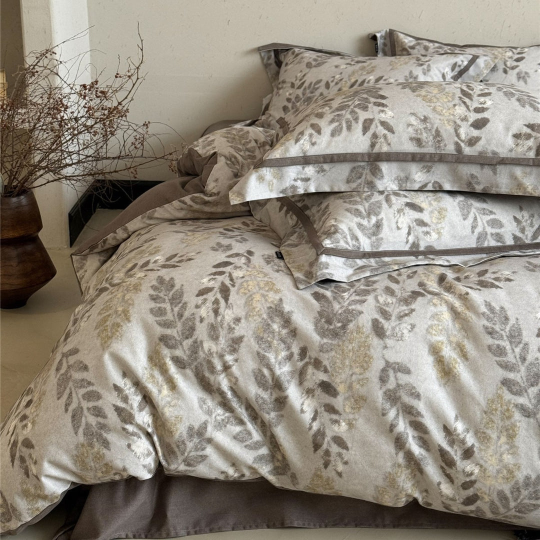 Cotton Sateen Watercolor Floral Duvet Cover Set with Piped Pillow Shams