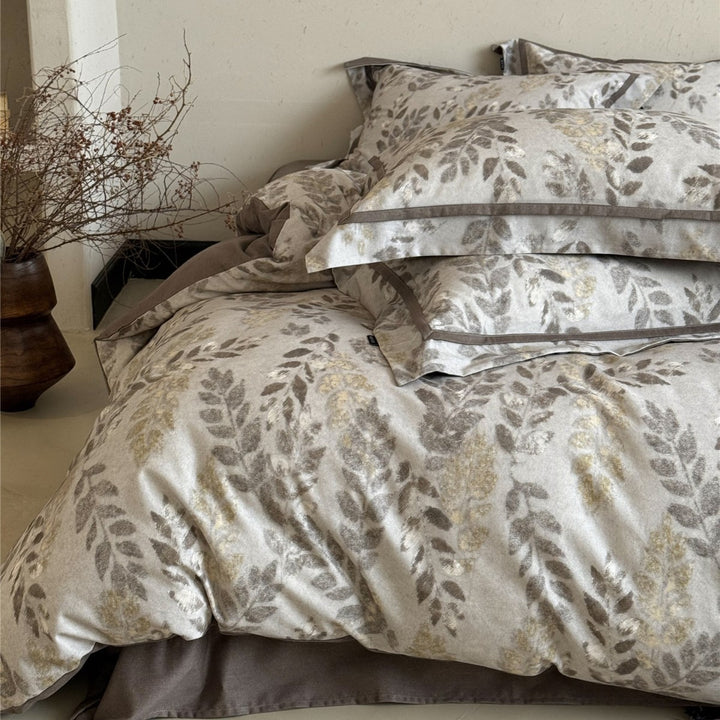 Cotton Sateen Watercolor Floral Duvet Cover Set with Piped Pillow Shams