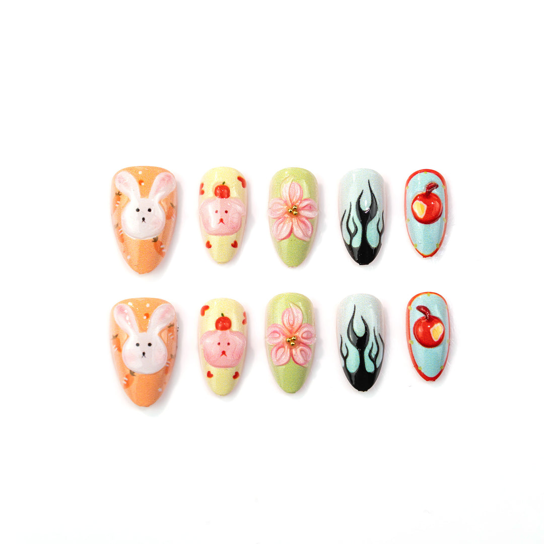Whimsical Hand-Painted Press-On Nail Art Set