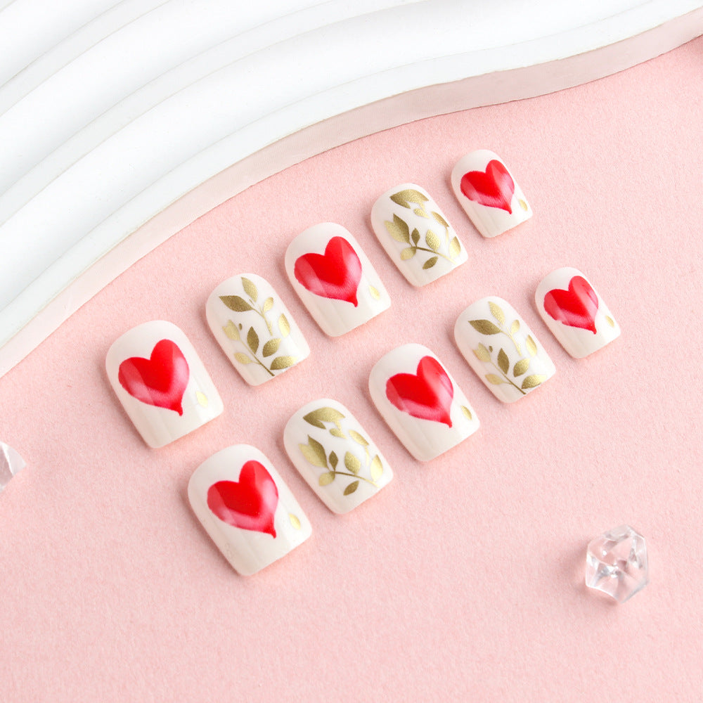Romantic Heart-Designed Press-On Nail Art Set Stornfield