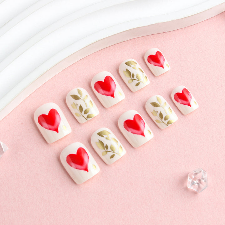 Romantic Heart-Designed Press-On Nail Art Set Stornfield