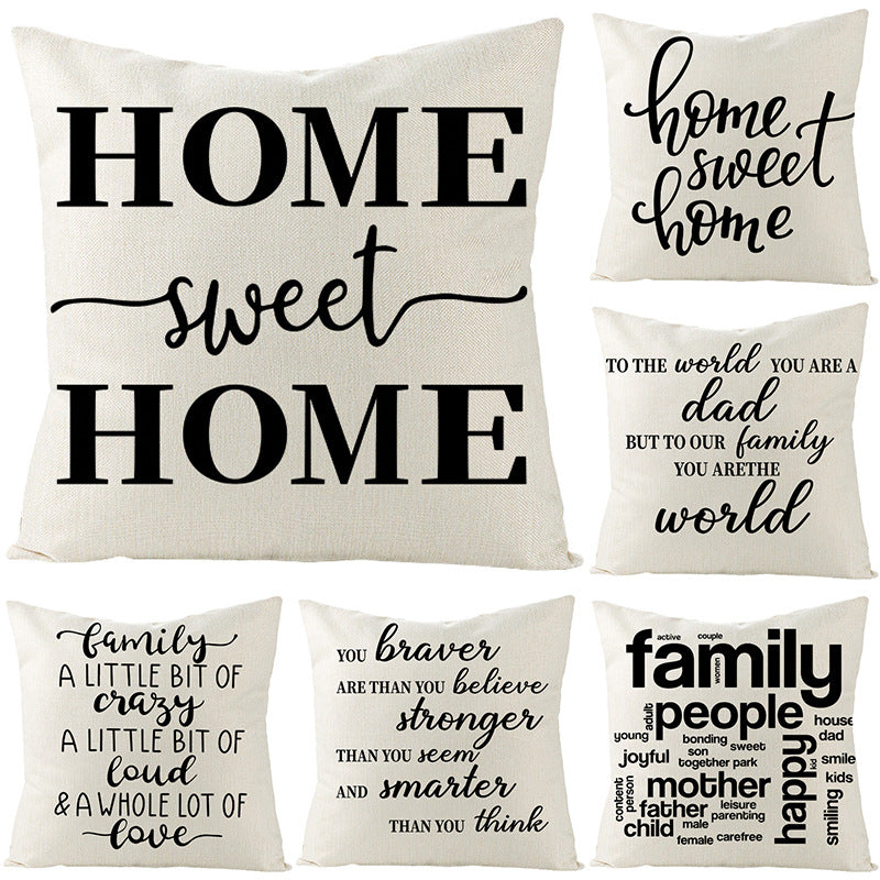 Decorative Linen-Texture Throw Pillow Cover with 'Home Is Where Mom Is' Printed Typography