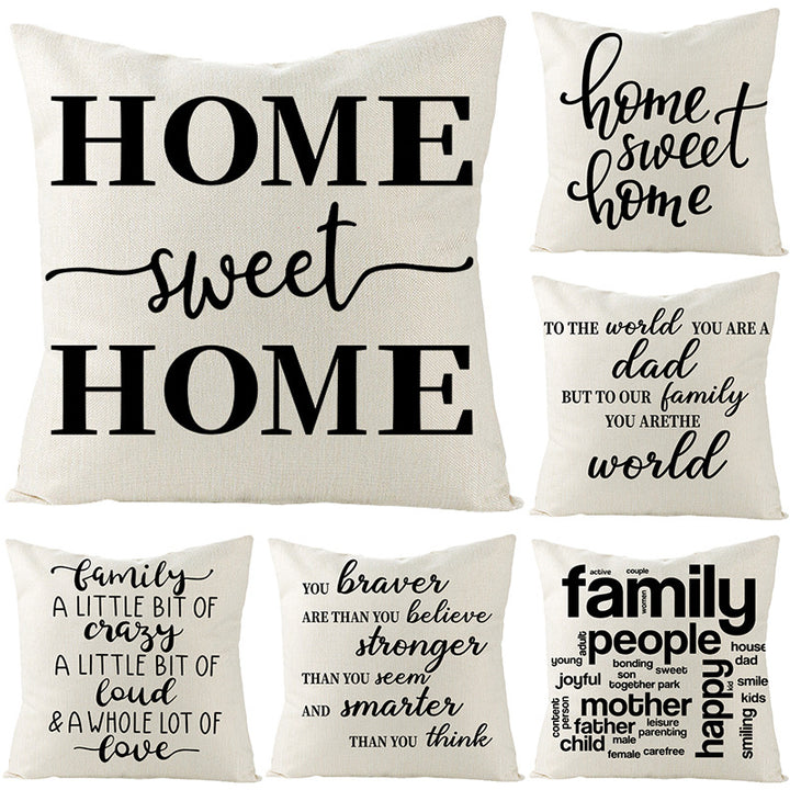 Decorative Linen-Texture Throw Pillow Cover with 'Home Is Where Mom Is' Printed Typography