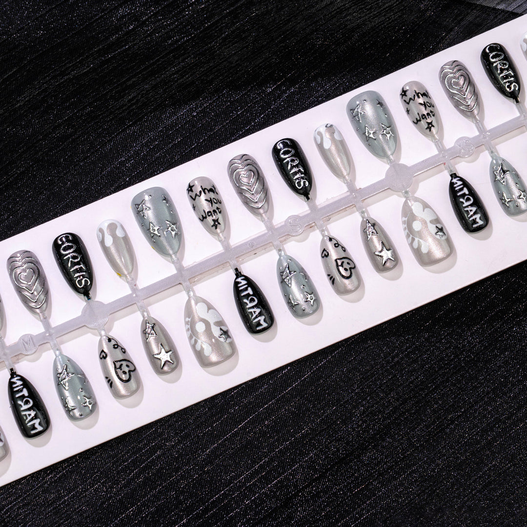 Artistic Press-On Nail Art Set with Custom Designs Stornfield