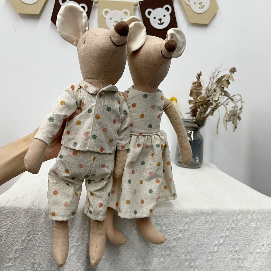 Handmade Linen Long-Leg Bunny Soft Toy with Embroidered Overalls