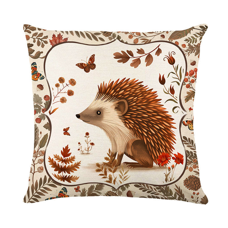 Rustic Farmhouse Square Cotton-Linen Decorative Pillow Cover with 'Home Sweet Home' Fall Pumpkin & Leaf Print