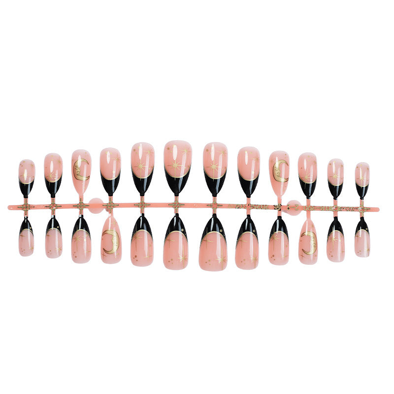 Nail extension set with elegant black-pink design and shiny accents Stornfield
