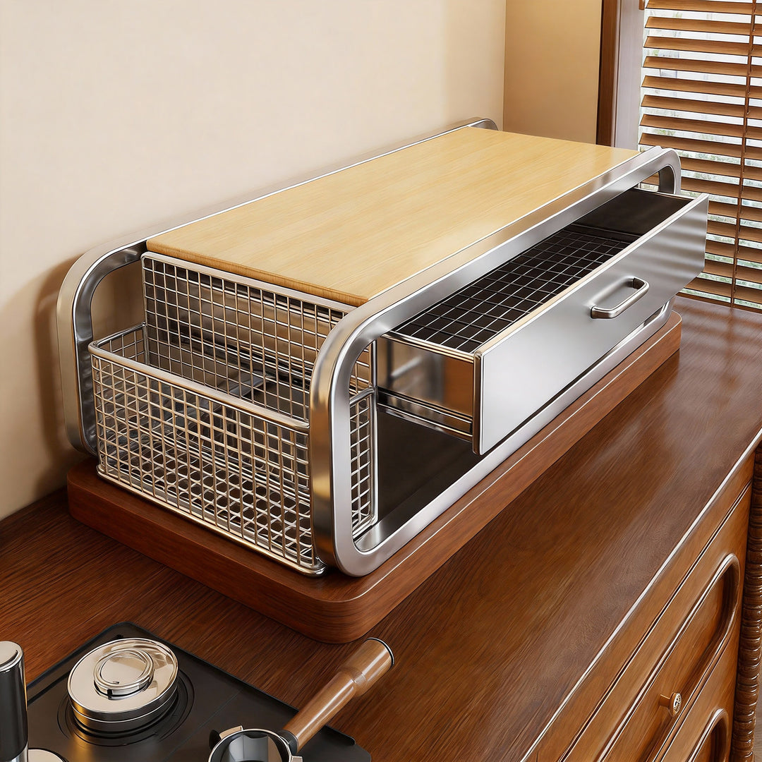 Countertop Coffee Machine Platform with Dual Sliding Storage Baskets