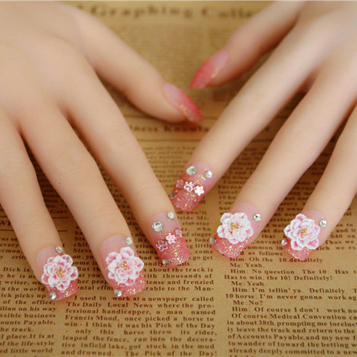 Artificial nails with elegant flower and rhinestone design Stornfield