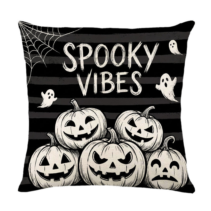 Halloween Ghost Cotton-Linen Square Throw Pillow Covers Set with Hidden Zipper