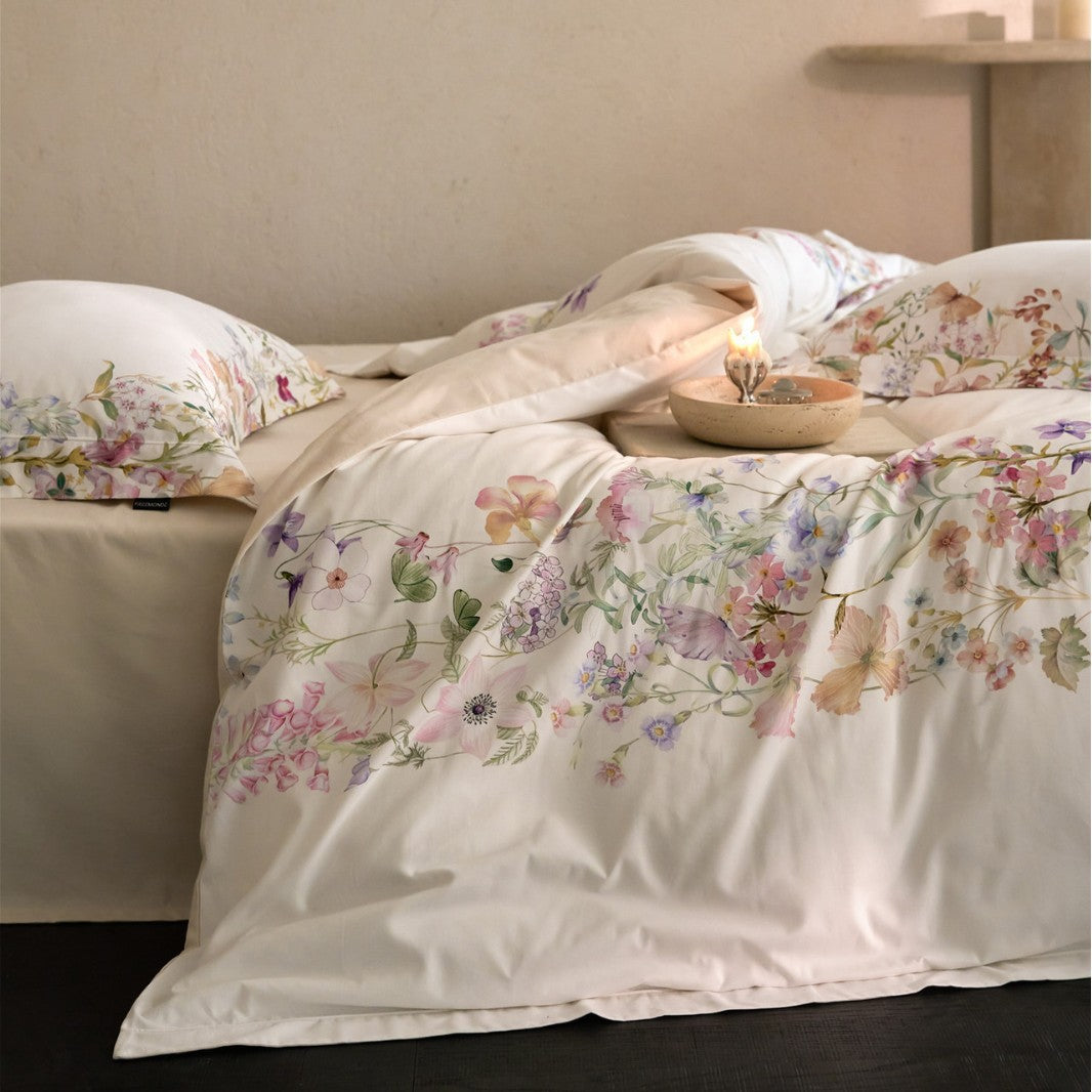 Botanical Watercolor Cotton Sateen Duvet Cover Set with Oxford Pillow Shams