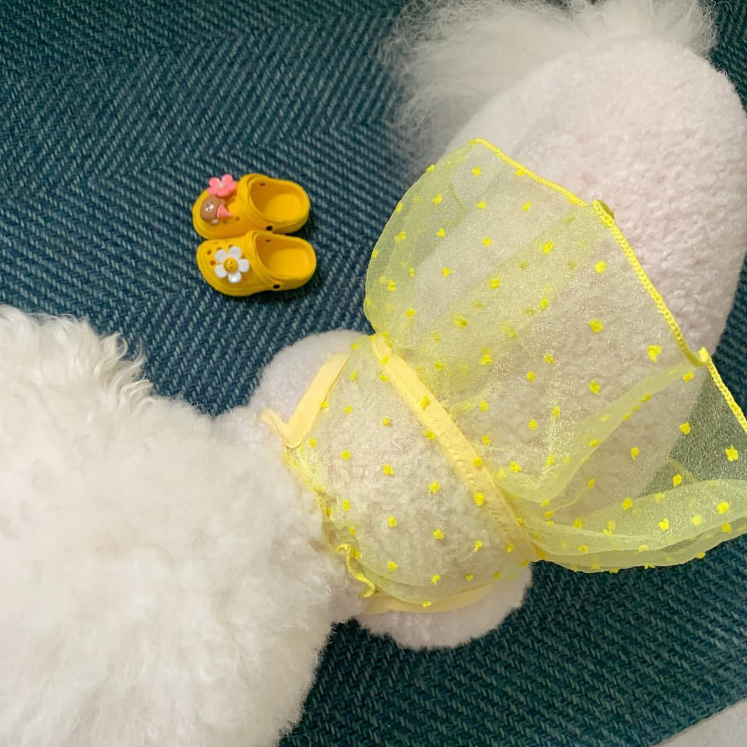 Small Dog Tulle Dot Tutu Dress with Harness Access & Adjustable Back Straps