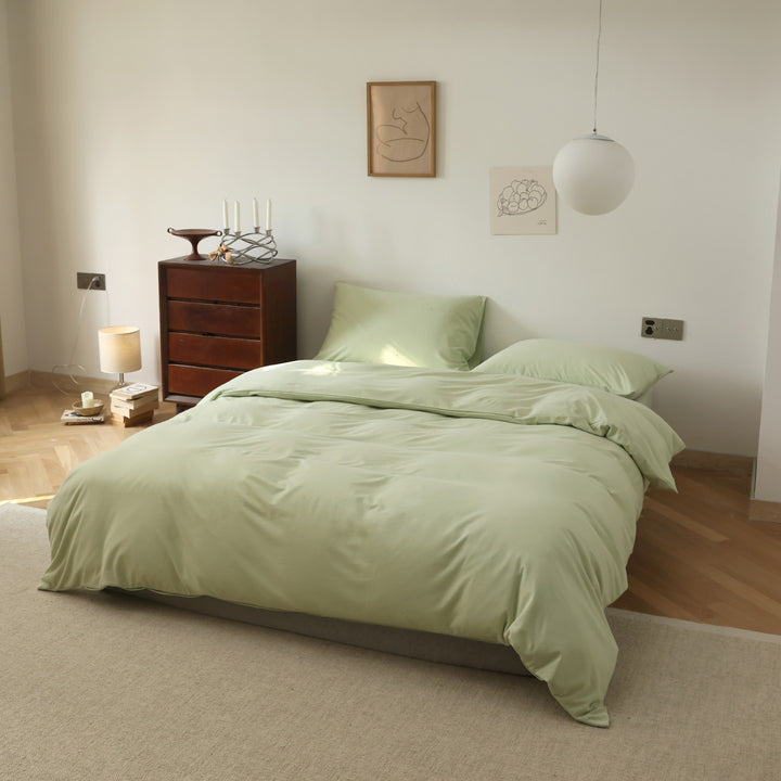 Minimalist Breathable Cotton Percale Duvet Cover Set with Hidden Zip and Pillow Shams