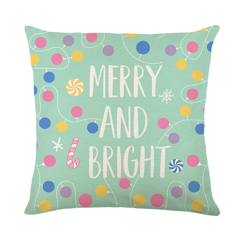 Festive Square Decorative Pillow Cover with Merry and Bright Holiday Typography and String-Light Motif