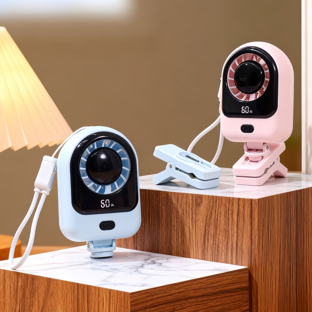 Women's Portable Mini Fan with Digital Display and Flexible Mount Stornfield