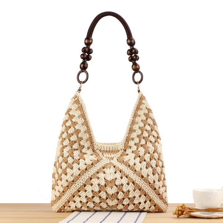 Handmade straw tote bag with elegant wooden handles Stornfield
