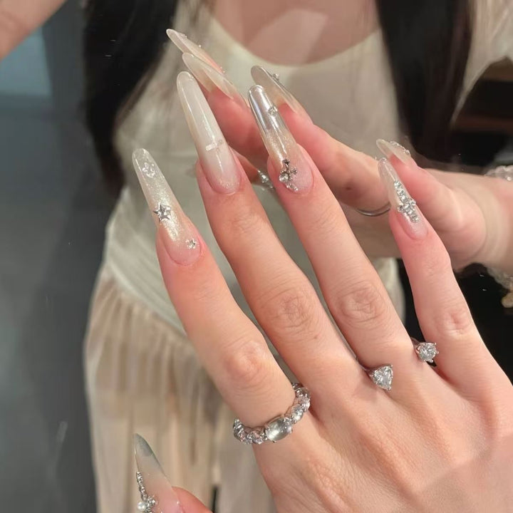 Glamorous Crystal-Studded Stiletto Nail Extensions