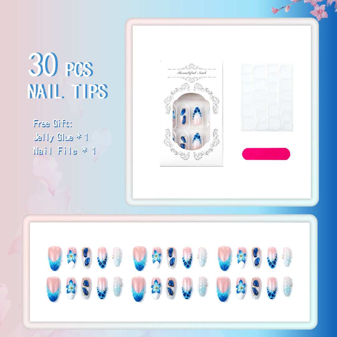 Artistic Ocean-Inspired Press-On Nail Set