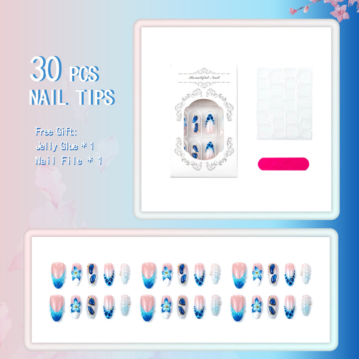 Artistic Ocean-Inspired Press-On Nail Set