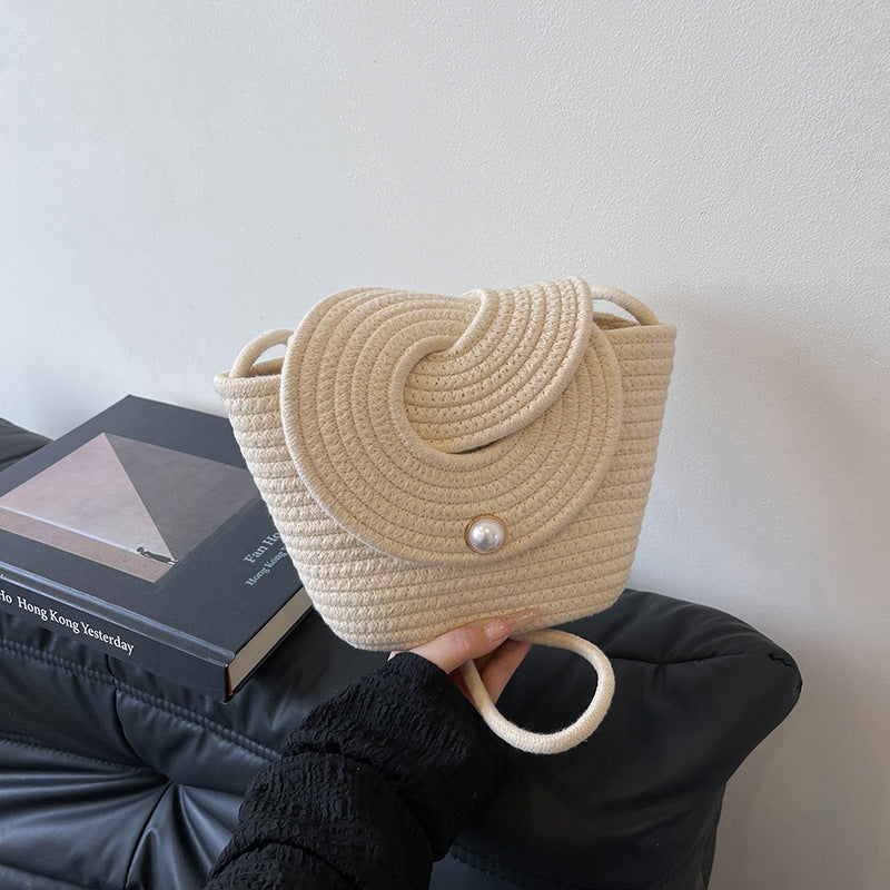 Woven Textured Handbag with Decorative Closure