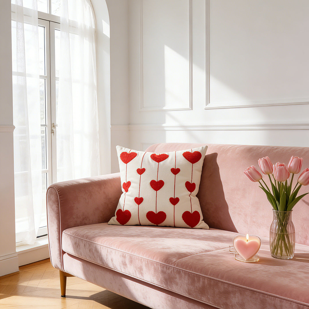 Heart-Pattern Tufted Cotton-Linen Decorative Throw Pillow Cover with Hidden Zipper