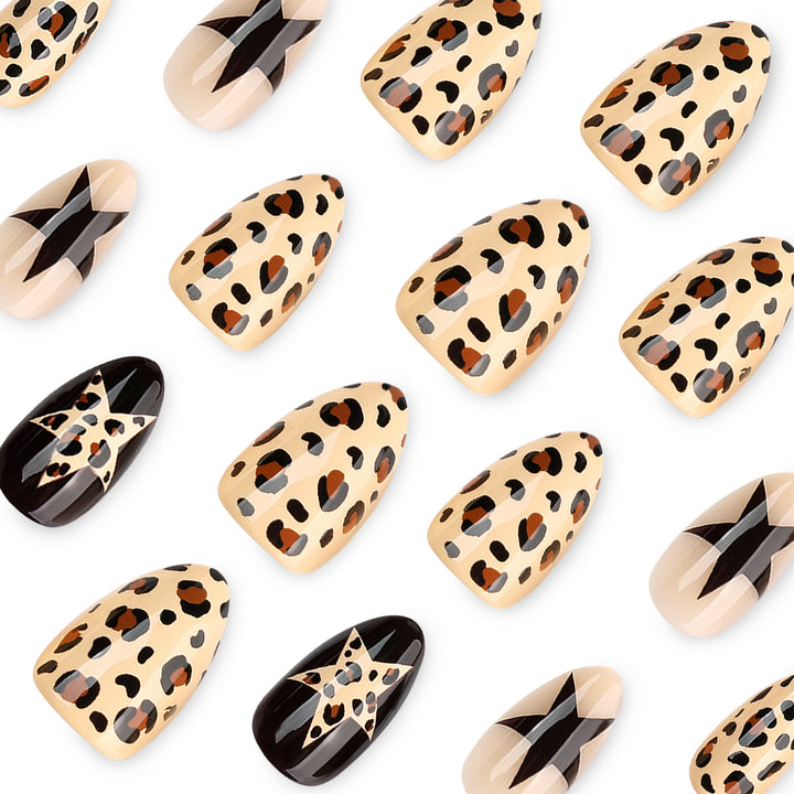 Artistic Nail Extensions with Leopard and Star Design Stornfield