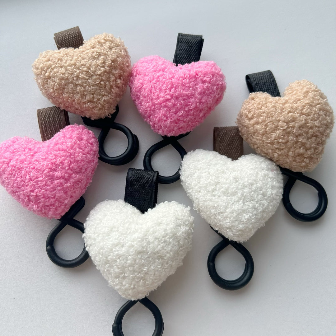 Plush Heart Bag Charm Keyring with Fabric Loop and Rubber O-Ring