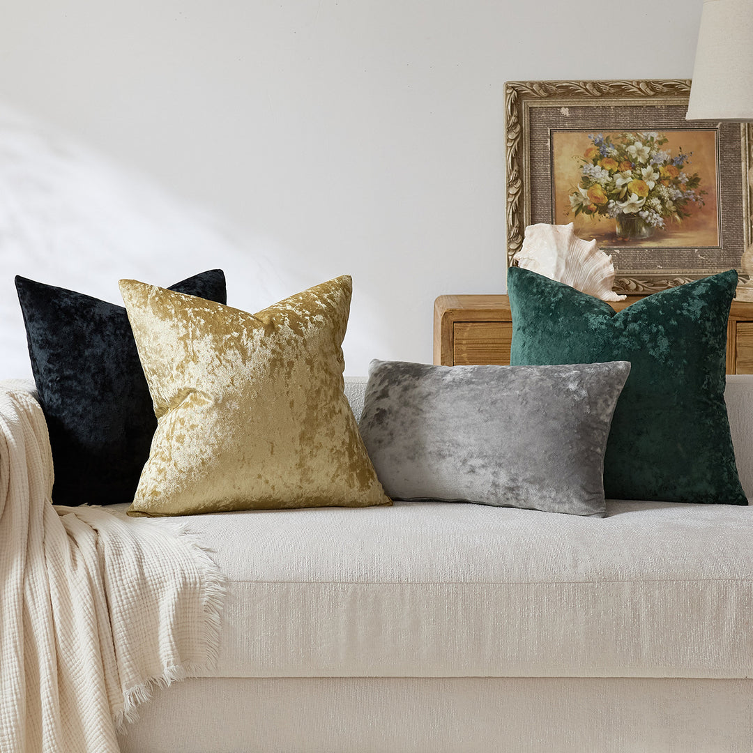 Square Crushed Velvet Decorative Throw Pillow Covers with Hidden Zipper