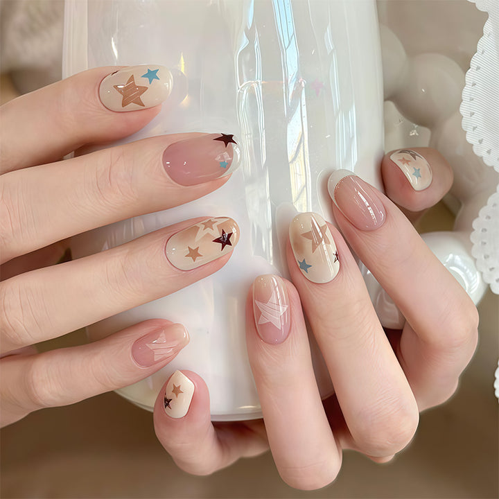 Artistic Press-On Nail Set with Star Designs Stornfield