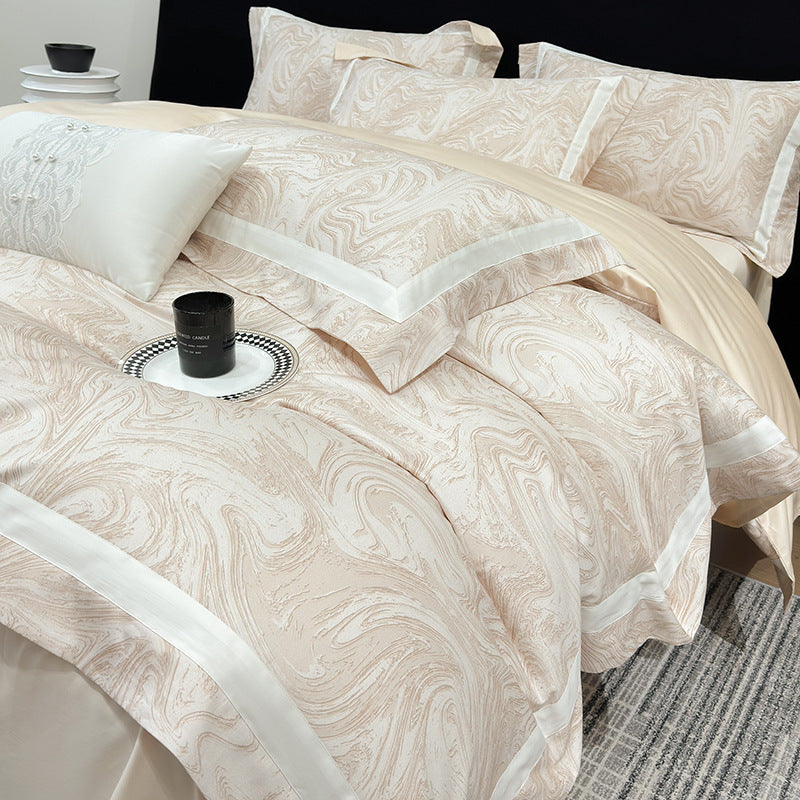 Luxury Marble-Print Cotton Duvet Cover and Pillowcase Set
