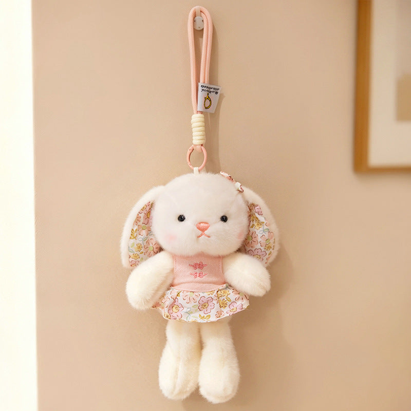 Plush Bunny Bag Charm Keychain with Decorative Bow and Floral Dress Stornfield
