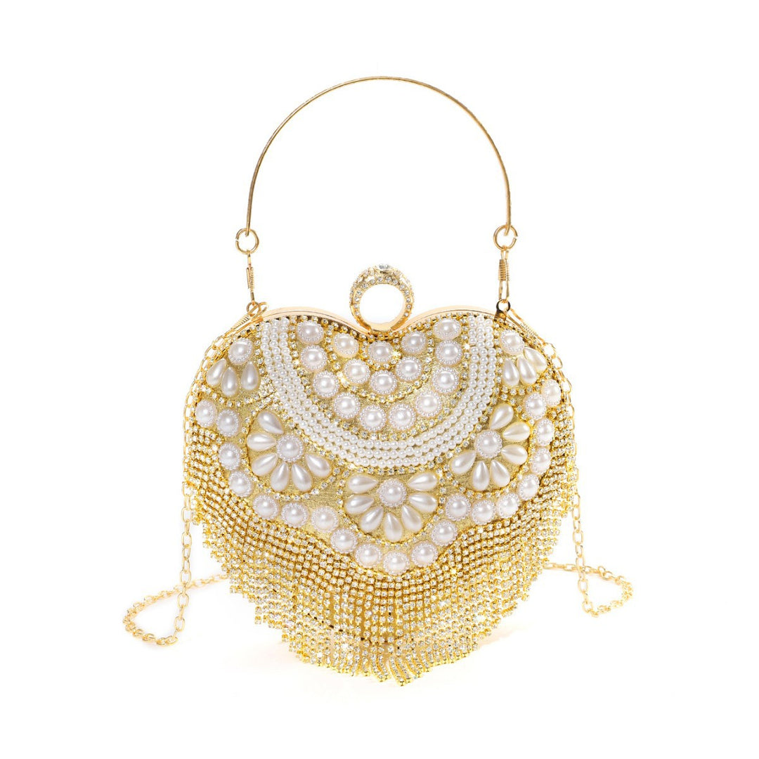 Heart-Shaped Crystal-Decorated Evening Handbag
