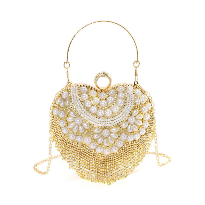 Heart-Shaped Crystal-Decorated Evening Handbag