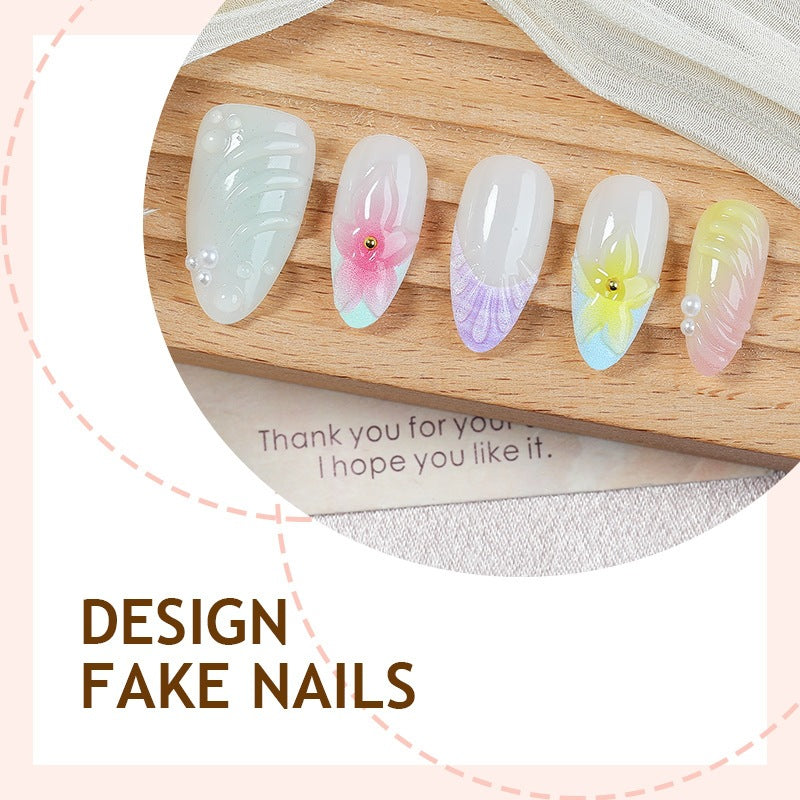 Nail set with colorful floral design and glitter accents Stornfield