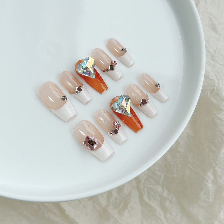 Glamorous Decorative Press-On Nail Art Set with Iridescent Gems