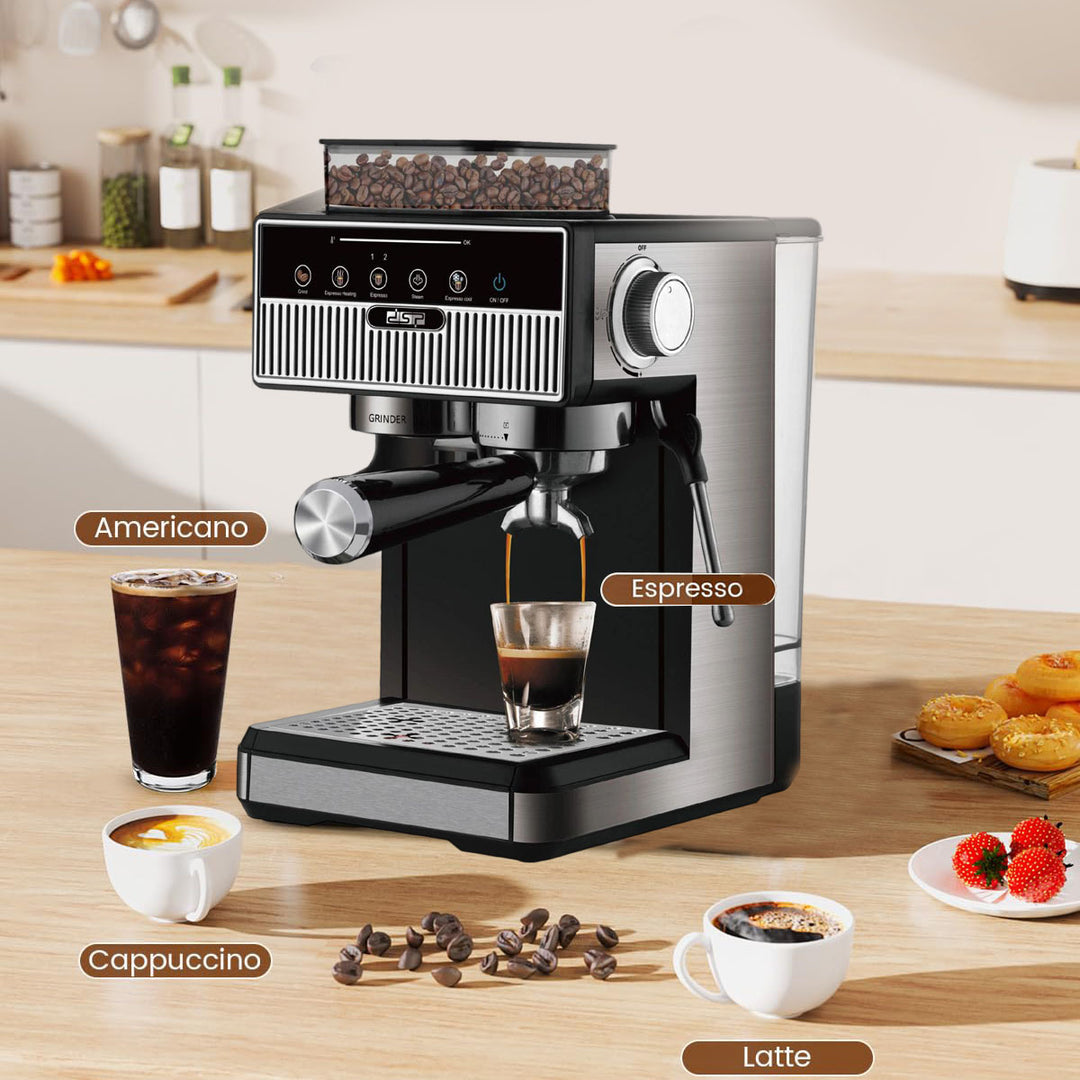 Espresso machine with integrated grinder and precise temperature settings Stornfield