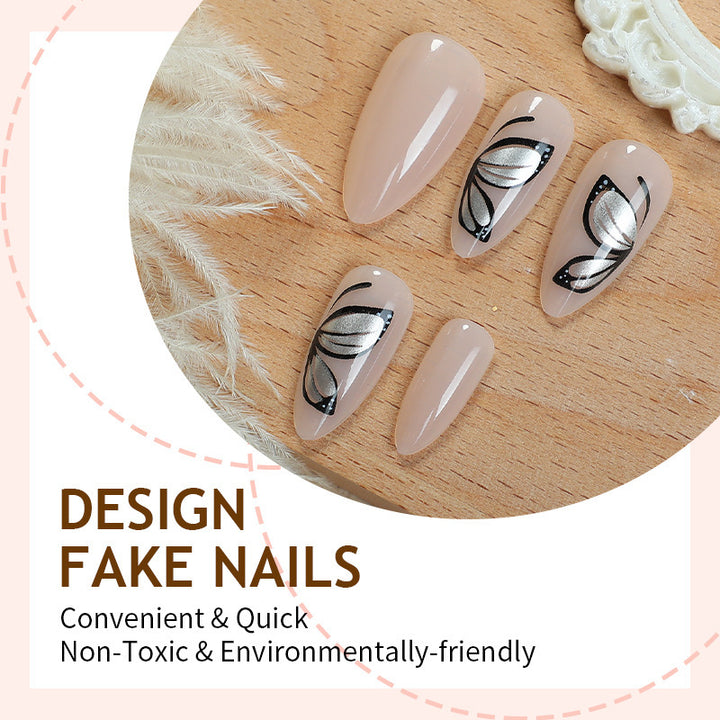 Artistic Press-On Nail Set with Butterfly Designs