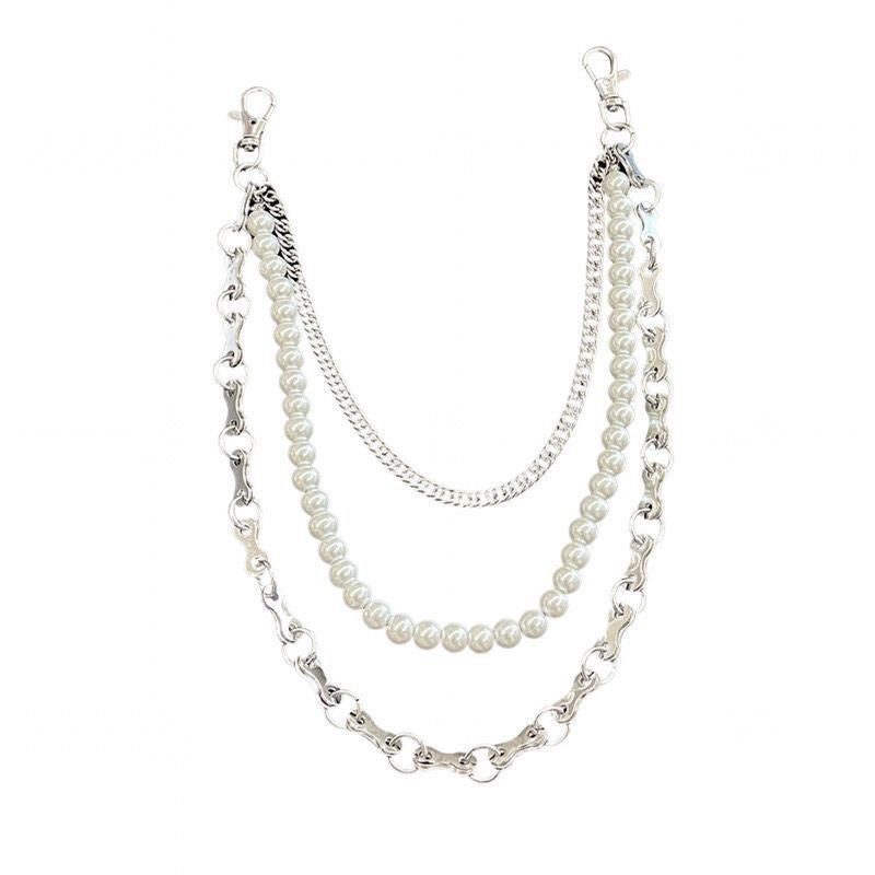 Fashionable chain bracelet with pearls and metal links Stornfield